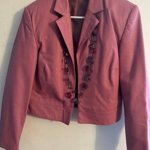 Newport News Mauve Color Cropped Vintage Leather Jacket